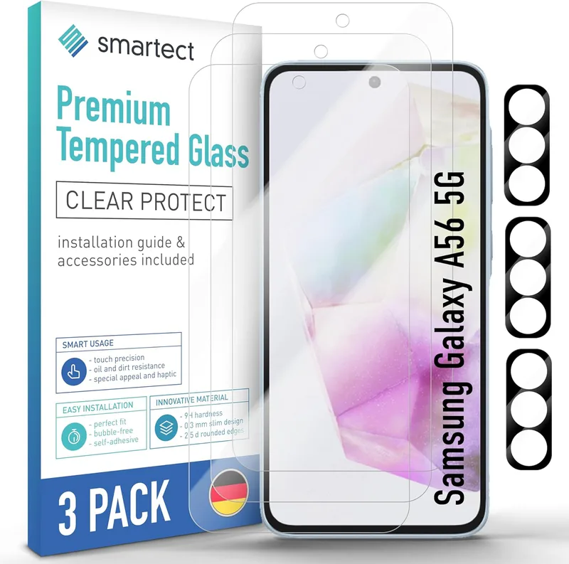 smartect [3 +3 Stycken, Clear] Skärmskydd kompatibel med Samsung Galaxy A56 5G