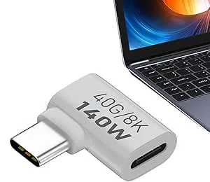 USB C rätvinklig adapter – USB 90 graders adapter, PD 140 W 40 Gbps dataöverföring snabbladdaradapter, 8 K 60 Hz USB C 4.0 rätvinklig adapter till hona vertikal adapter för surfplattor telefoner