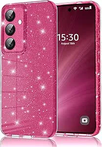 Eherui Mobiltelefonskal för Samsung Galaxy A56 5G glitter, silikon TPU anti-fingeravtryck fodral, stötsäkert skal tunt, reptåligt och skyddsfodral för Samsung A56, rosa lila
