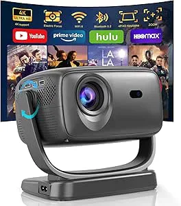 Weejector Projektor 4K Full HD, 5G WiFi Bluetooth-Videoprojektor, 26000 Lumen Smart, Motoriserad Fokus Projektor, Keystone Korrigering, 180° Roterbar, 220 Tums Skärm(För iOS/Andriod/Fire)