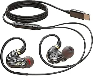 Holiper USB C trådbundna hörlurar med dubbla drivrutiner