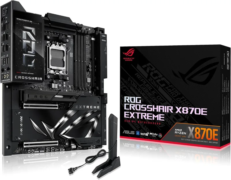 ASUS ROG Crosshair X870E Extreme, ATX moderkort, 20+2 + 2 strömsteg, DDR5-plats, 3 PCIe 5.0, 2 PCIe 4.0 M.2, USB4-portar, LCD-skärm, Wi-Fi 7, Ethernet, AI överklockning, PCIe Q-Release Slim