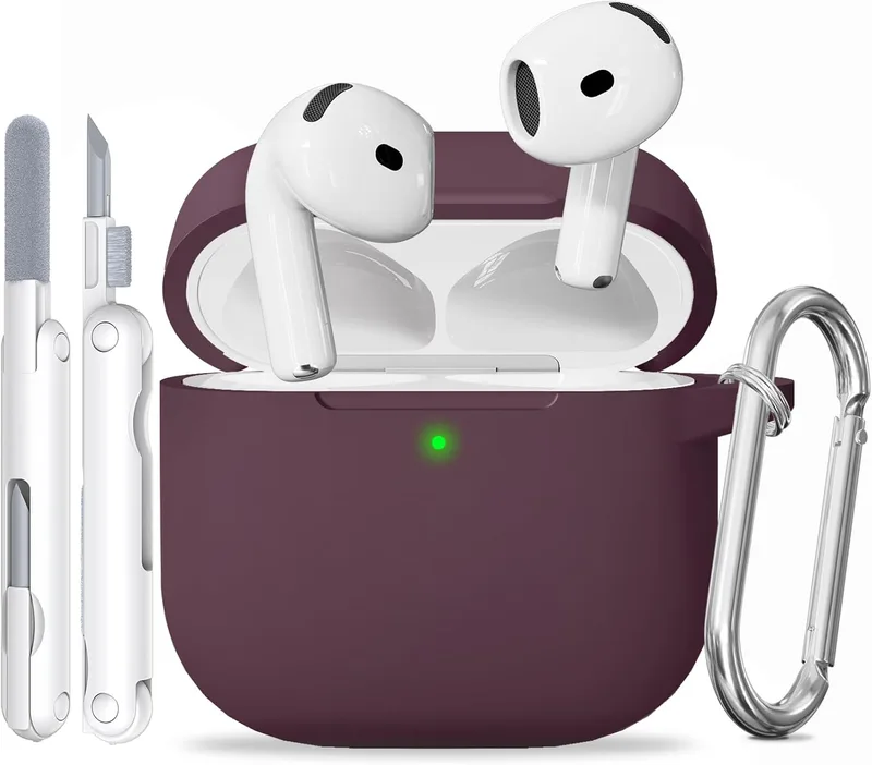 TNSNK för AirPods 4-fodral med rengöringssats, silikonskyddsfodral för Apple Airpods 4 ANC (AirPods 4 med aktiv brusreducering), stöd för trådlös laddning med nyckelring