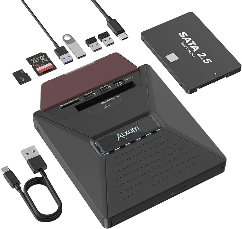 Alxum Extern CD/DVD-enhet & 2,5" SSD/HDD SATA Adapter