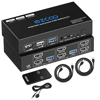 8K HDMI 2.1 KVM-switch, dubbel skärm, USB 3.0, 2 portar med Hotkey 8K, 60 Hz 4K, 120 Hz, 48 Gbps HDCP2.3 HDMI Extended Display Share 2 PC med ett tangentbord Mous HDR D-olby Vision VRR IR
