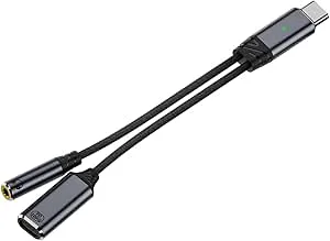 Greabuy USB c till 3,5 mm hörlurar och laddningsadapter USB C till 3,5 mm headset och laddningsadapter PD100 W snabbladdning