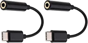 Greabuy 2 st typ C till 3,5 mm adapterkabel hane till hona kontakter omvandlare trådlinje för surfplattor telefoner