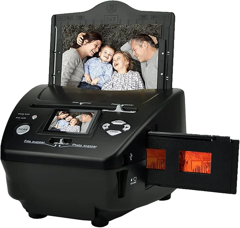 4-i-1 högupplöst filmskanner, med 2,4" LCD-skärm omvandlar 35 mm / 135 diabilder och negativ film, foto, visitkort för att spara till SD-kort