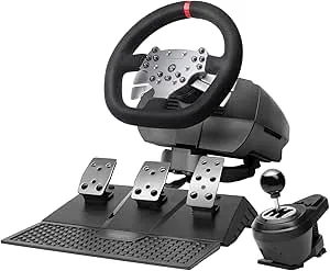 Mars Gaming MWH-RSX, SimRacing-Ratt Med Force Feedback och Dubbel Motor, Set Med 3 Pedaler med Progressivt Motstånd, H-Växelspak med 12 Växlar, 14 Anpassningsbara Knappar, PC/PS4/Xbox Series X|S