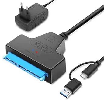 Wowfast SATA USB-adapter, för externa och interna hårddiskar 2,5 & 3,5 SSD/HDD SATA till USB-adapter med 12 V 2 A strömförsörjning kompatibel med Windows, Mac och Linux