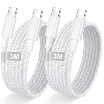 iPhone 15, 16, USB C till USB C-kabel, 3 m/set med 2, typ C-snabbladdningskabel, PD 60 W, iPhone 16-kabel för iPhone Air/17/17 Pro/17 Pro Max/16 Pro Max/16 Plus/16/15 Plus/15, iPad Pro