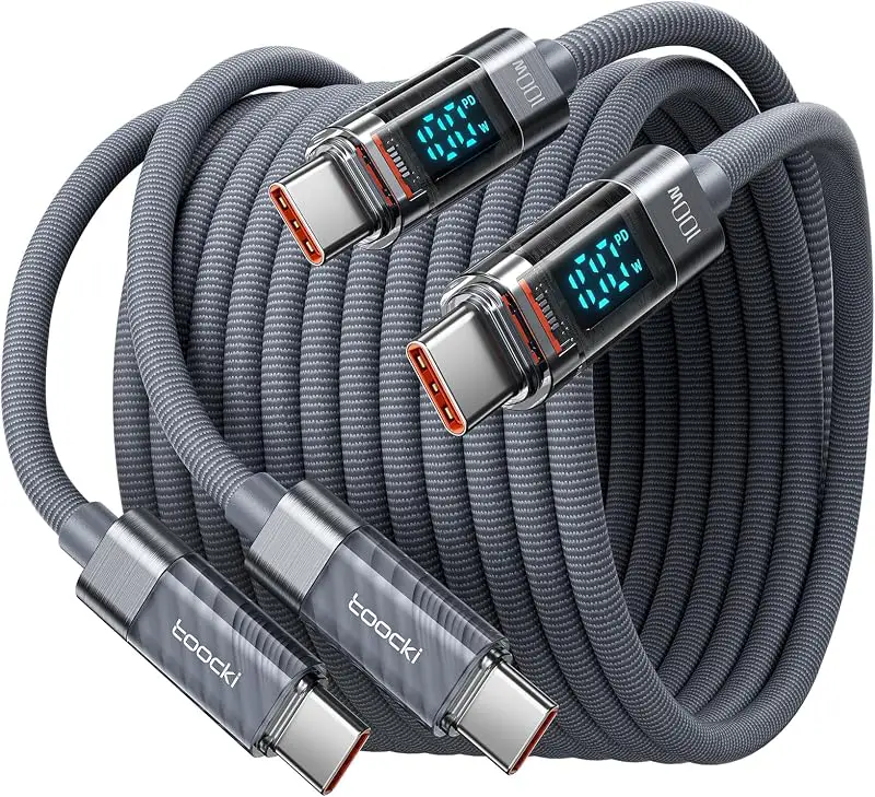 toocki 100W USB-C to USB-C Cable, 5A Fast Charging Cable PD QC5.0 with LED Display, Compatible with iPhone 16/16 Pro/16