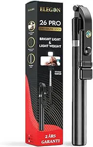 ELEGON 26 mini 72 cm, 2 års garanti, mobil telefonstativ med fjärrkontrollkontroll, 2-i-1 selfie-pinne, stativ för mobil telefon (Black, 172 CM)