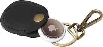 AirTag-nyckelring i 100 % äkta läder – premium handgjord Apple Air Tag-fodral med tryckknapp – reptålig, säker luftetiketthållare