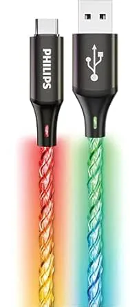 Philips DLC5130A USB-C-kabel RGB-lampa, 18 W snabbladdning, 1 m trasselfri flätad sladd, datasynkronisering, hållbar laddare för Android, surfplatta, bärbar dator, konsol
