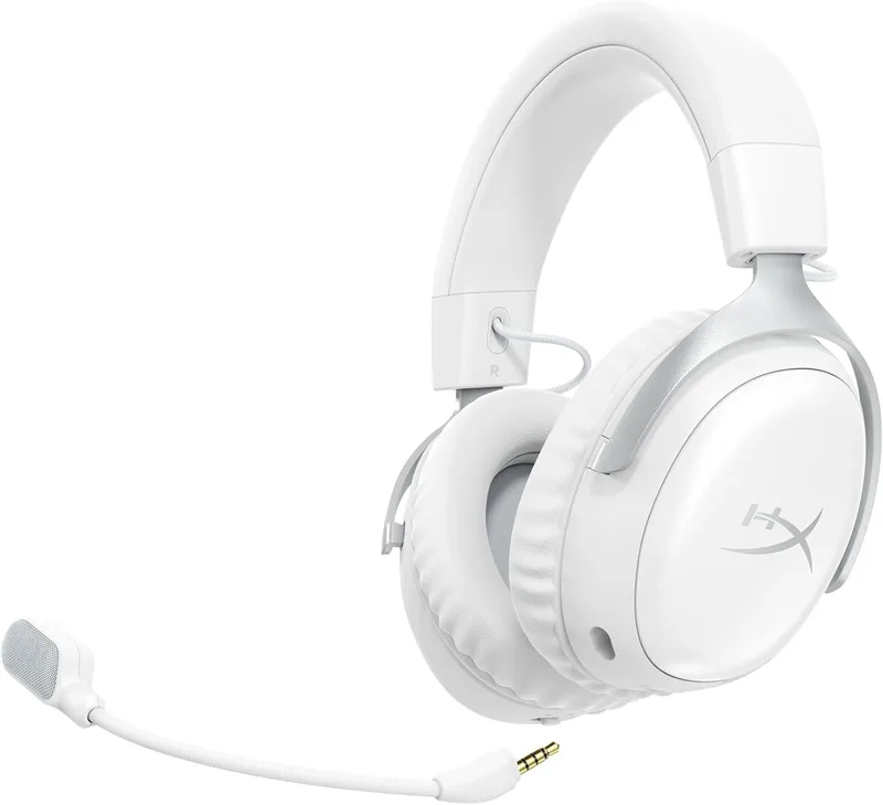 HyperX Cloud III S Trådlösa spelhörlurar, Bluetooth, 2,4 Ghz, PC, PS5, Xbox, Drivers 53 mm, DTS, 10 mm mikrofon, batteri upp till 200 h, vit