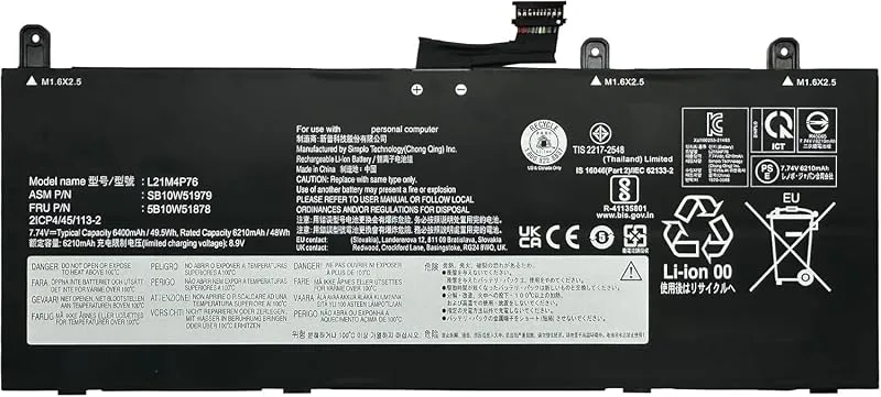 L21M4P76 L21C4P73 Laptop batteri ersättning för Lenovo ThinkPad X13s 1:a generationen 21BX 21BY serien (7,74 V 49,5 Wh)