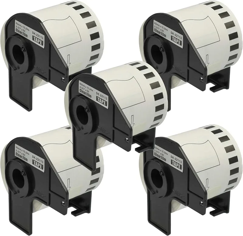 vhbw 5 x etikettrulle med hållare 62 mm x 15,24 m ersättning för Brother DK-22113