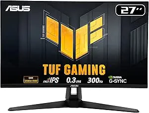 ASUS TUF Gaming VG27AQM5A QHD-skärm (27 tum, 2560 x 1440, snabb IPS, 0,3 ms svarstid, 300 Hz, högtalare, ELMB Sync, HDMi, DisplayPort, USB-C)
