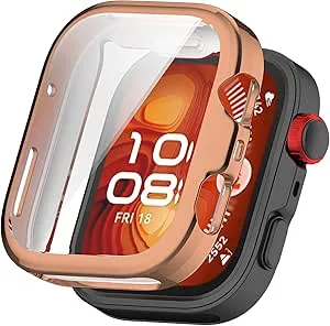 Fodral kompatibla med Huawei Watch Fit 4 med skärmskydd, flexibel TPU stöttåligt repsäkert fodral för Huawei Watch Fit 4 (rosa guld)
