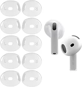 Set med 5 par ultratunna öronproppar i silikon för Airpods 4, halkfria och reptåliga, förbättrar akustiken, kompatibel med laddningsfodral, vit