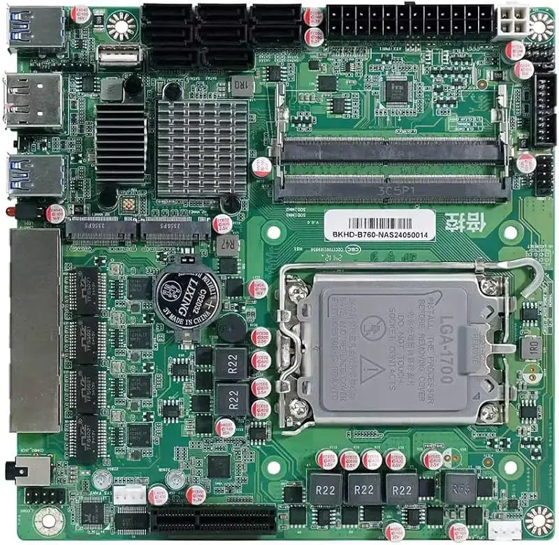 Moderkort Mini ITX B760 NAS hemprocessor CPU LGA1700 2xDDR5 4xi226 2.5G 2xM.2 NVME 8xSATA Server Firewall Qnas