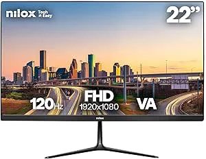 Nilox NXM22FHD1201 21,5 tums bildskärm, Full HD, 120 Hz 4 ms spelskärm, PC-skärm med VESA-stöd, HDMI-anslutningar, lämplig för arbete och underhållning