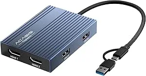Acasis USB C till dubbel HDMI DisplayLink-adapter, 4K@60 Hz, 2 HDMI, 100 W PD-laddning, DisplayLink-dockningsstation för Mac M1/M2/M3/Windows, USB A/C till dubbel bildskärmsadapter