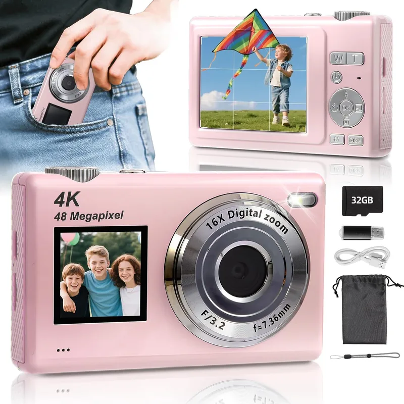 Digitalkamera 4K/48MP/16X Zoom/Autofokus/Sökare/Anti-Shake med 32GB kort