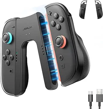 JSAUX Ergonomiskt laddningsgrepp för Nintendo Switch 2, Magnetiskt greppkontroll kompatibel med Switch 2 Joycons, Spela under laddning med LED-indikator och 1,5 m/4,9 fot laddningskabel