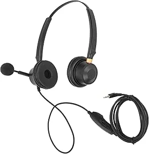 POENVFPO Telefonavbokningshörlurar med Mikrofonstam för Produktivitetsförbättringar H600D-2.5 MV Kundtjänst Hörlurar för Callcenter, Svart