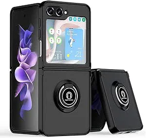 RankOne fodral för Samsung Galaxy Z Flip 7 FE/Samsung Galaxy Z Flip7 FE 2025 (6,7 tum tum), ringfäste magnetisk sugbas mobiltelefonfodral matt transparent – svart