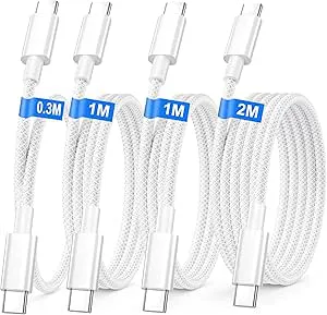 USB C to Type C Kabel [0,3+1+1+2M/pack med 4], 60 W typ C-laddningskabel för 16/16 Pro Max/15 Plus/15 Pro/15/iPad Pro/Air/MacBook Air/Samsung S25/S24/S23, USB C-kabel snabbladdning nylonsladd