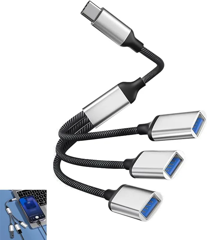 USB C hane till 3-portars USB A 2.0 hona, splitter