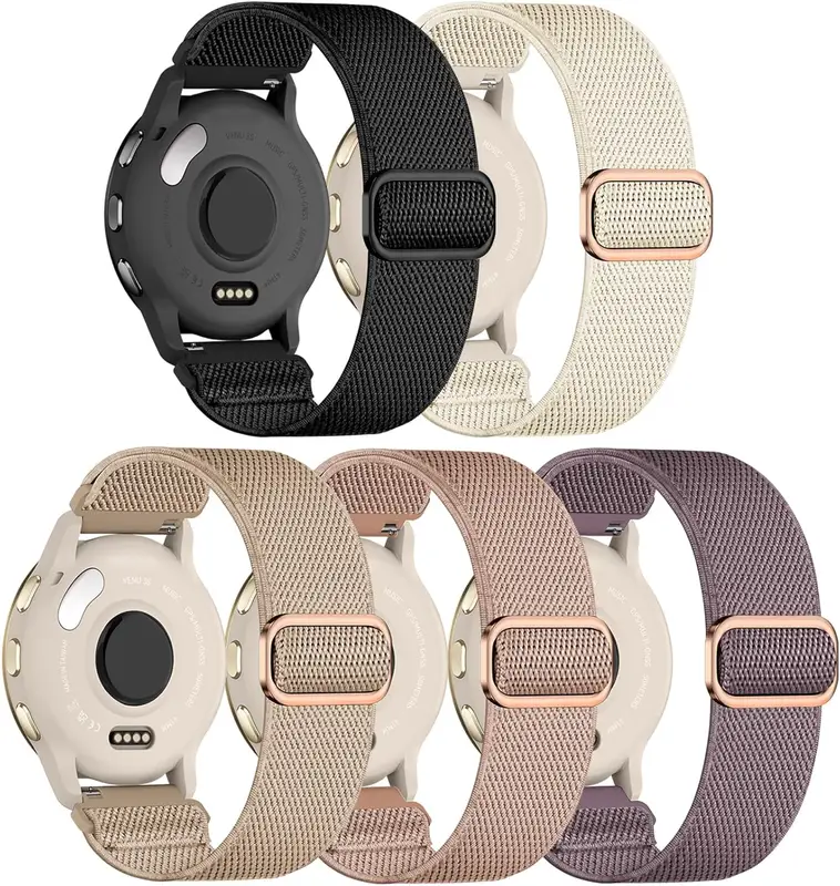 5 stycken armband kompatibla med Garmin Venu 3S/Venu 2S/Vivoactive 4S armband, 18 mm elastisk nylon för Garmin Forerunne
