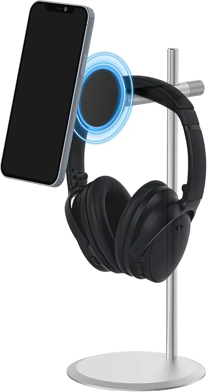 GEEKRIA 2-i-1 hörlursstativ med magnetisk telefonhållare, skrivbord aluminium headsetfäste