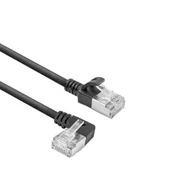 ACT CAT6A nätverkskabel 90° vinklad, U/FTP LSZH LAN-kabel tunn 3,6 mm slimline, flexibel ethernet-kabel med RJ45-kontakt, för användning i datacenter, 0,25 meter, vänster DA1952