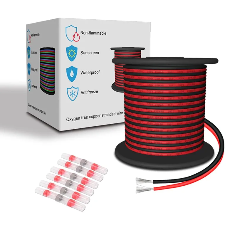 LEADTOPS Elektrisk silikonkabel 20 AWG röd/svart 15,24 meter/färg 2 x 0,5 mm² 2 trådar 20/2 flätad flexibel tenn kopparkabel