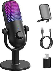 GUEVWES USB-mikrofon för PC-spel: Kondensormikrofon RGB med