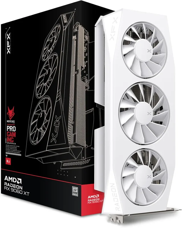 XFX Mercury AMD Radeon RX 9060XT OC White Game Edition with 16GB GDDR6 HDMI 2xDP, AMD RDNA 4 (RX-96TMERCW9)
