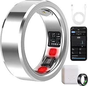 Smart fitnessring med app, puls- och sömnspårare, multisportlägen, vattentät, kroppstemperaturmätare för hälsa och aktivitet spårning