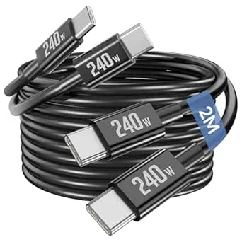 240W USB C till USB C Snabbladdningskabel, 5A/48 V PD3.0 USBC Typ C-laddningskabel för Samsung Galaxy S25 S24 S23 Ultra, iPhone 17 16e 16 15 Pro Max Air, MacBook, iPad Air, Dell HP Laptop [2M, 2-Pack]