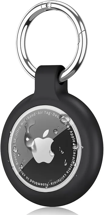 Oumida Fodral för Apple AirTag nyckelring, Airtags hänge, helt vattentätt AirTag TPU skyddsfodral, runt kolfiber, reptåligt hållbart fodral skydd
