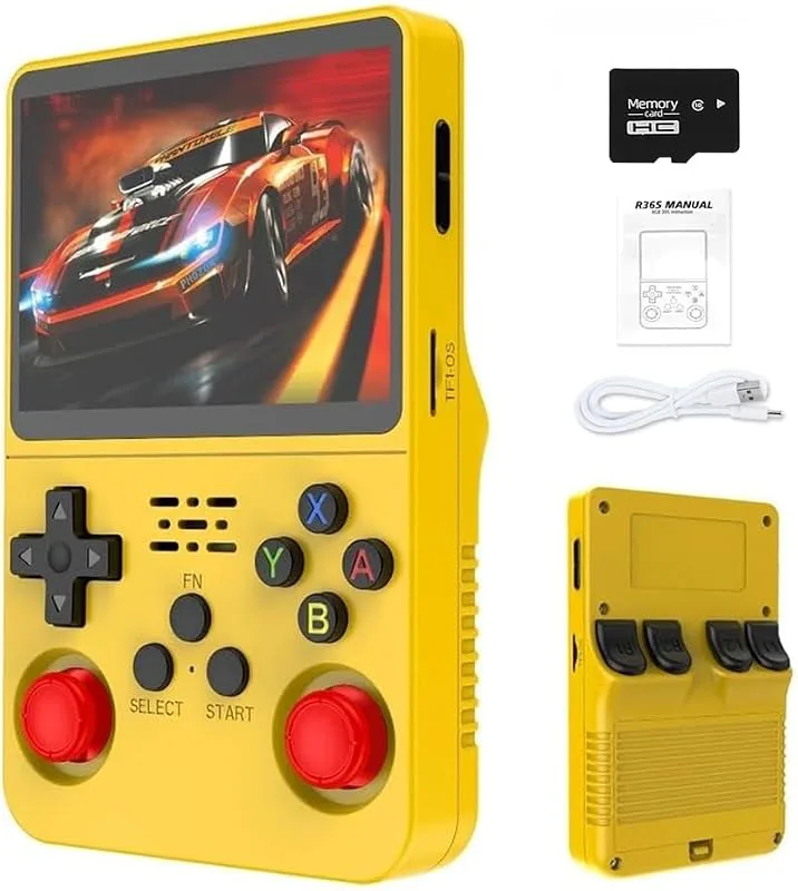 R36S retro handhållen spelkonsol, 21000+ HD-spel mini retro videokonsol, 3,5 tums IPS-skärm, bärbar arkad videospelkonsol present till vuxna (gul)