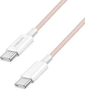 Logilink USB 2.0 Typ-C anslutningskabel, C (kontakt) till C (kontakt) med nylonhölje, 60 W, rosa, 1 m