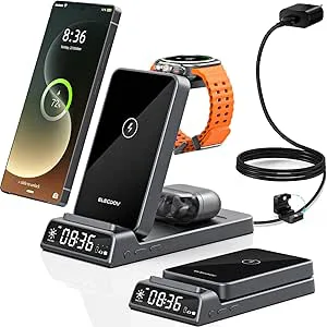 Trådlös laddare för Samsung Galaxy S25 Ultra/S24/Z Fold 7/Flip 7/Bud, klockladdare för Samsung Galaxy Watch 8/7/6/5Pro, 3-i-1 hopfällbar laddningsstation