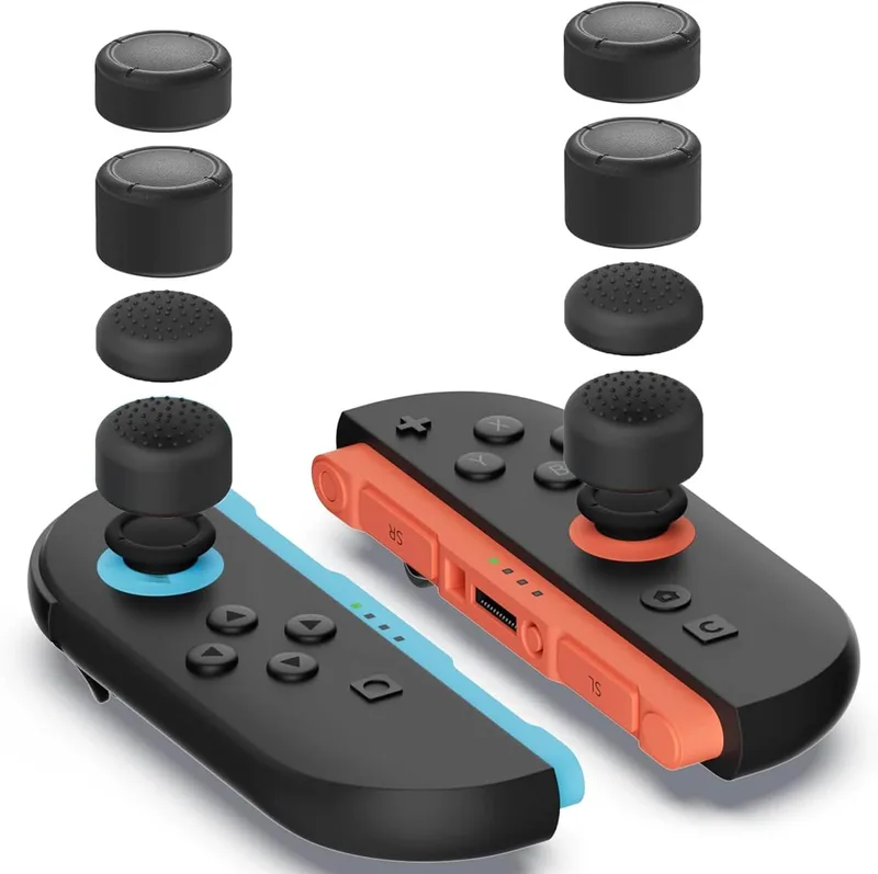 8 stycken joystickshylsor för switch, 2 joystick-kepsar för bättre grepp och precision, switch 2 joycon-styrenhetstillbehör (svart, 4 storlekar)