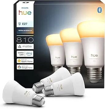 Philips Hue Smart LED A60 ljuskälla, White ambiance, E27-sockel, 6W, Fullspektrumljus 1000K-20000K, 810 lumen, Dimbar, Fungerar med Alexa, Google Assi