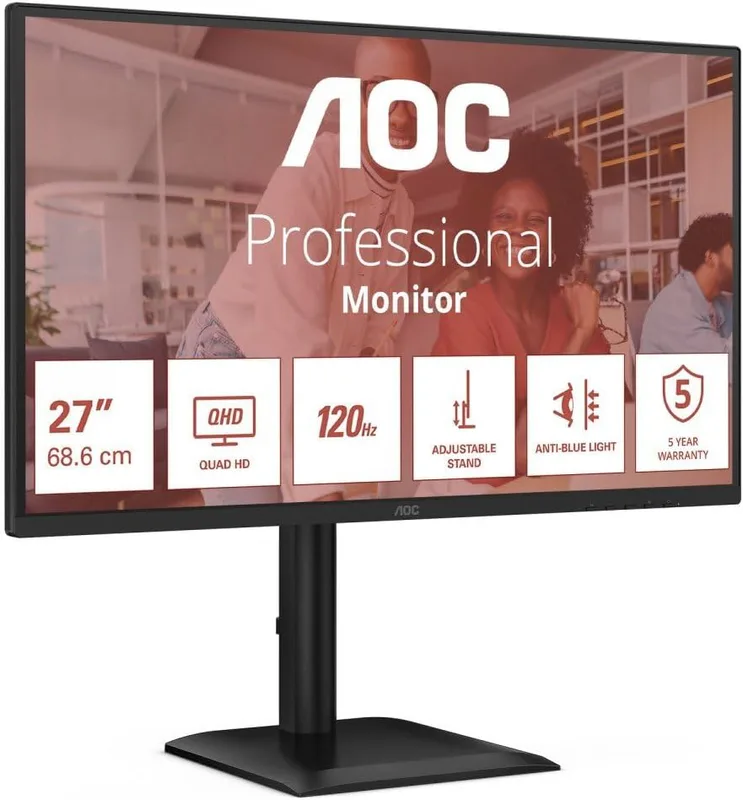 AOC Q27E4CV 27-tums QHD-bildskärm, 120 Hz, IPS, MPRT 4 ms, Adaptive Sync, HDR-läge, höjdjustering, högtalare (2 560 x 14