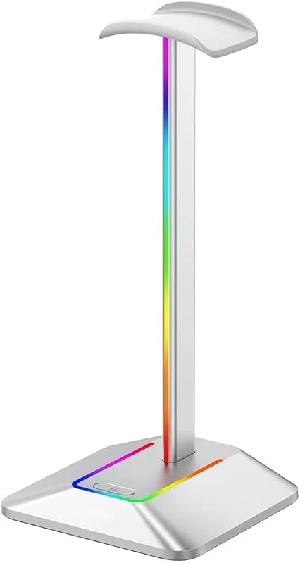 RGB-hörlurar stativhållare med 2 USB-portar skrivbord spelheadset cool displayhållare halkfri gummibas för spelare (silver)